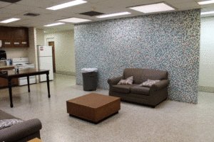 A room with a couch and table in it