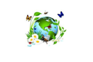 A picture of the earth with butterflies and flowers.