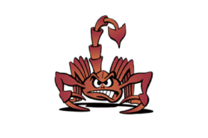 A cartoon of a crab with its mouth open.