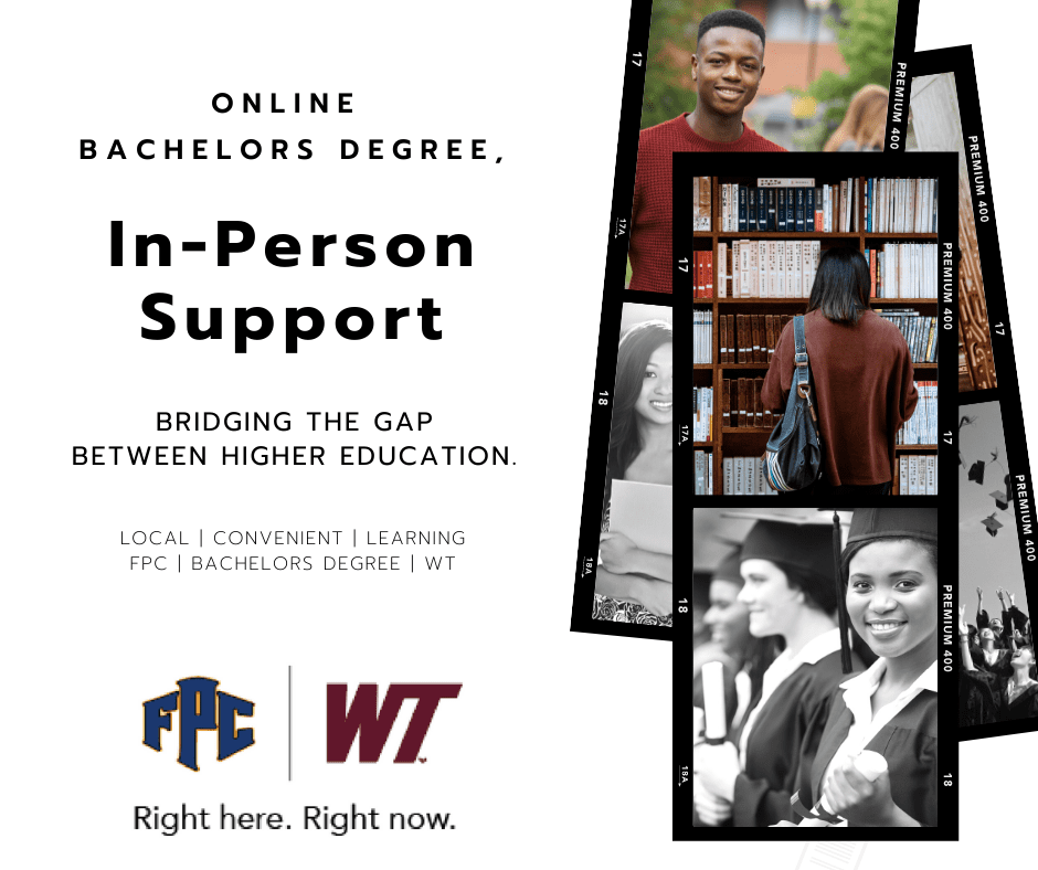 BGS Degree Social 1 A poster with photos of people and the words " online bachelors degree, in-person support."