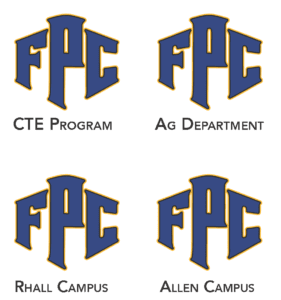 A series of four logos with the letters fpc and allen campus.