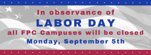 A banner with the words " labor day observances will be marked in red, white and blue."