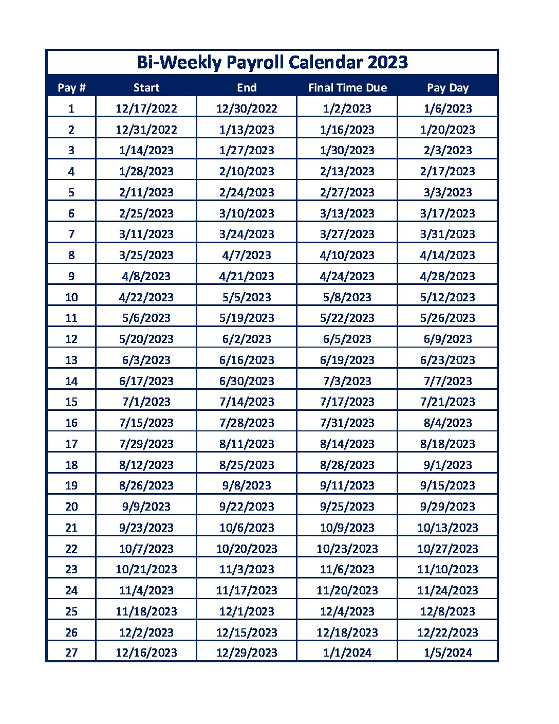 BW Payroll Calendar 2023 Frank Phillips College