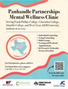 A flyer for the panhandle partnerships mental wellness clinic.