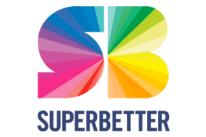 A colorful rainbow logo with the word " superbetter ".